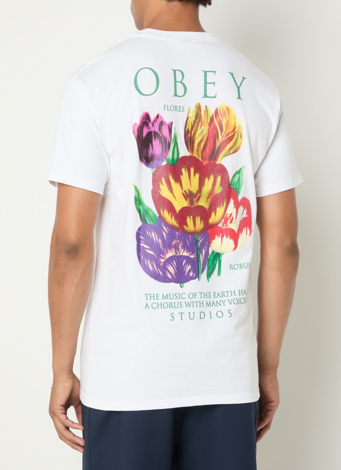 Obey Flores Robus T-shirt met logo- en backprint  - detail 3 wit