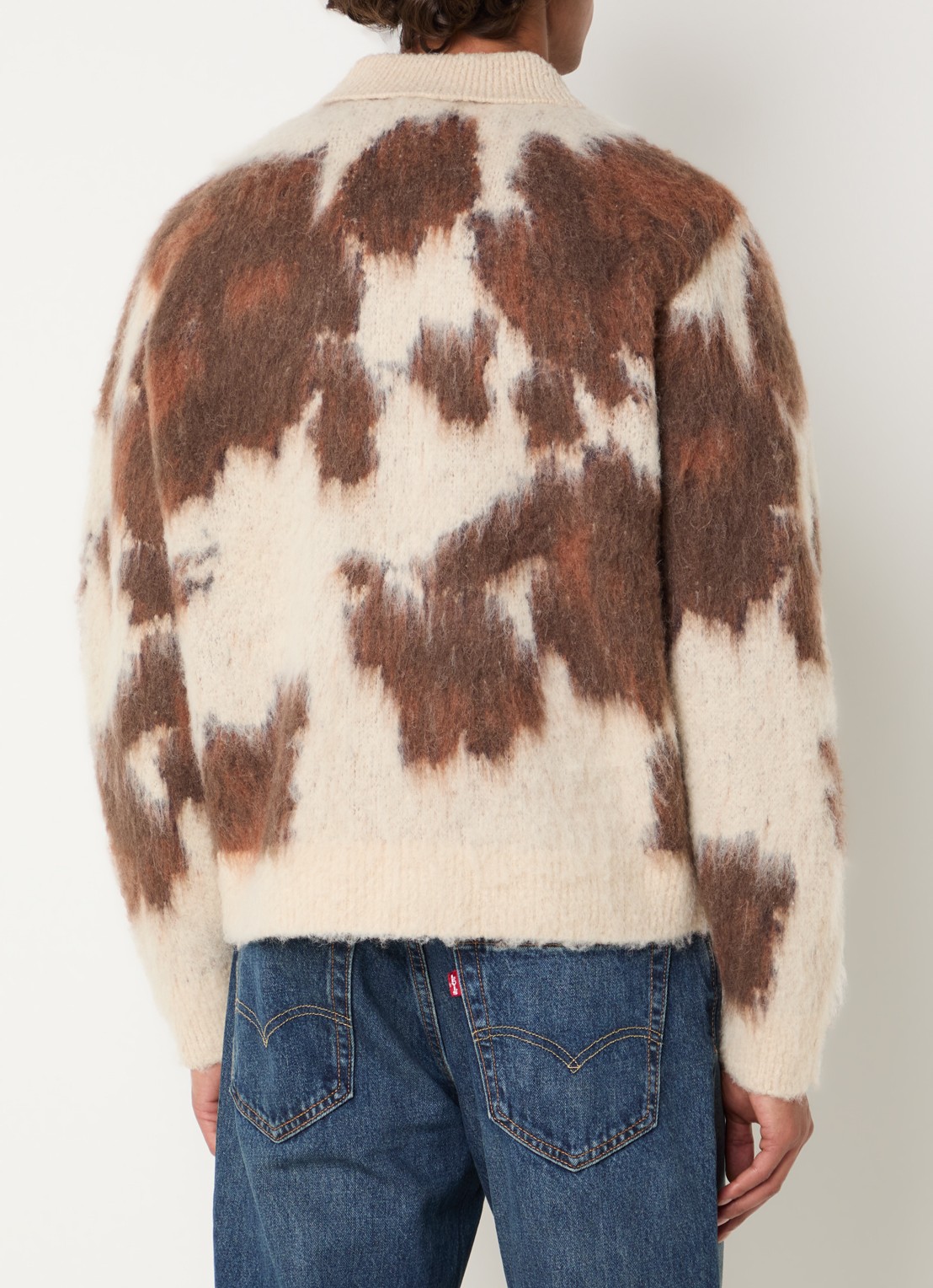 Obey Grofgebreid vest in alpaca wolblend met print - achterkant 2 bruin
