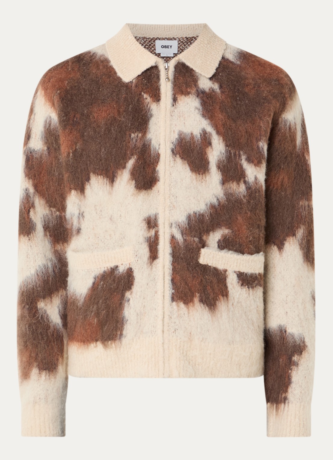 Obey Grofgebreid vest in alpaca wolblend met print - voorkant 3 bruin