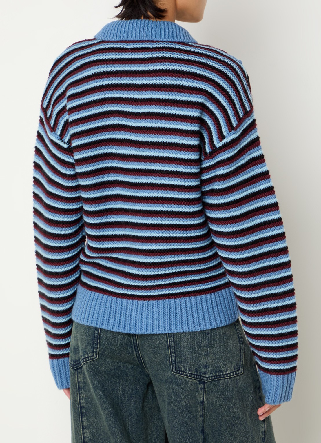 Obey Grofgebreide trui in wolblend met steepprint - achterkant 2 blauw
