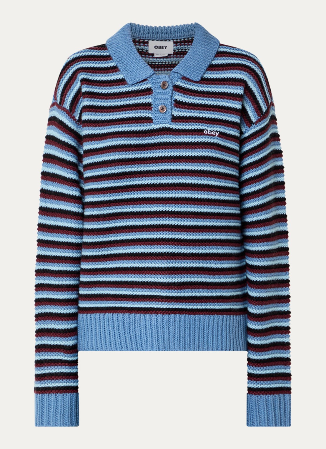 Obey Grofgebreide trui in wolblend met steepprint - voorkant 3 blauw