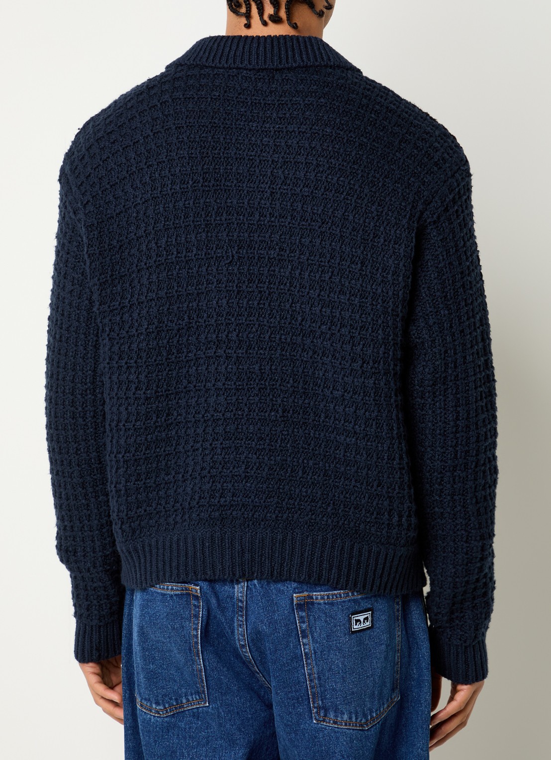 Obey Grofgebreide trui met polokraag - achterkant donkerblauw