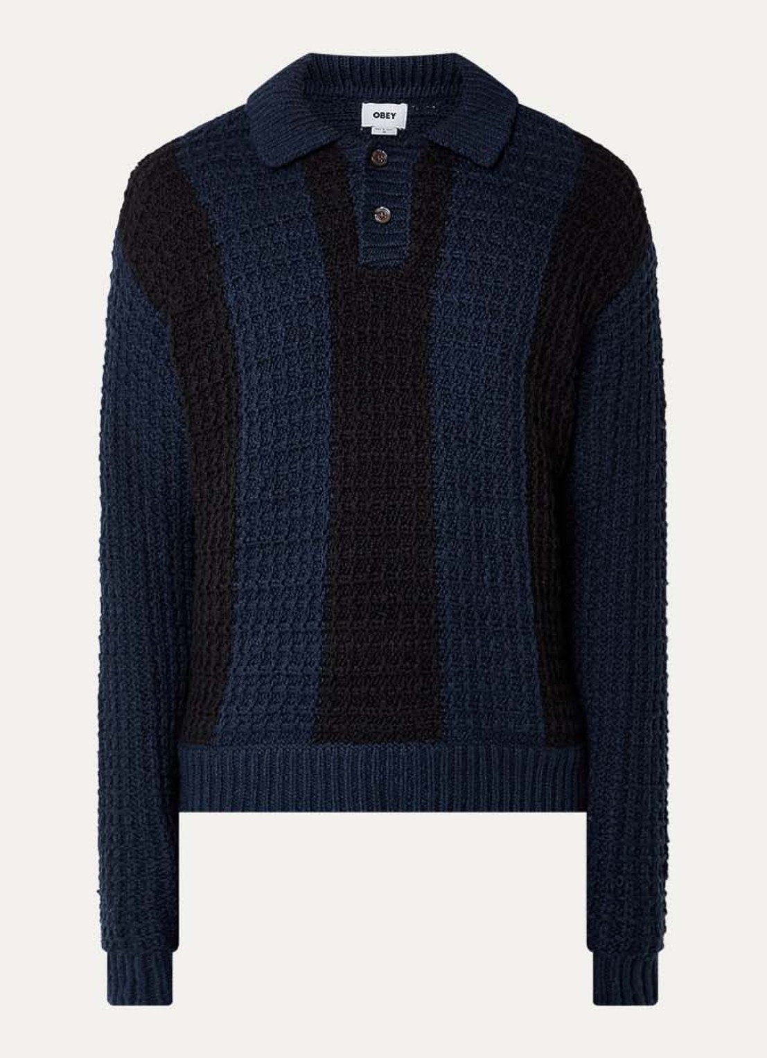 Obey Grofgebreide trui met polokraag - voorkant 2 donkerblauw
