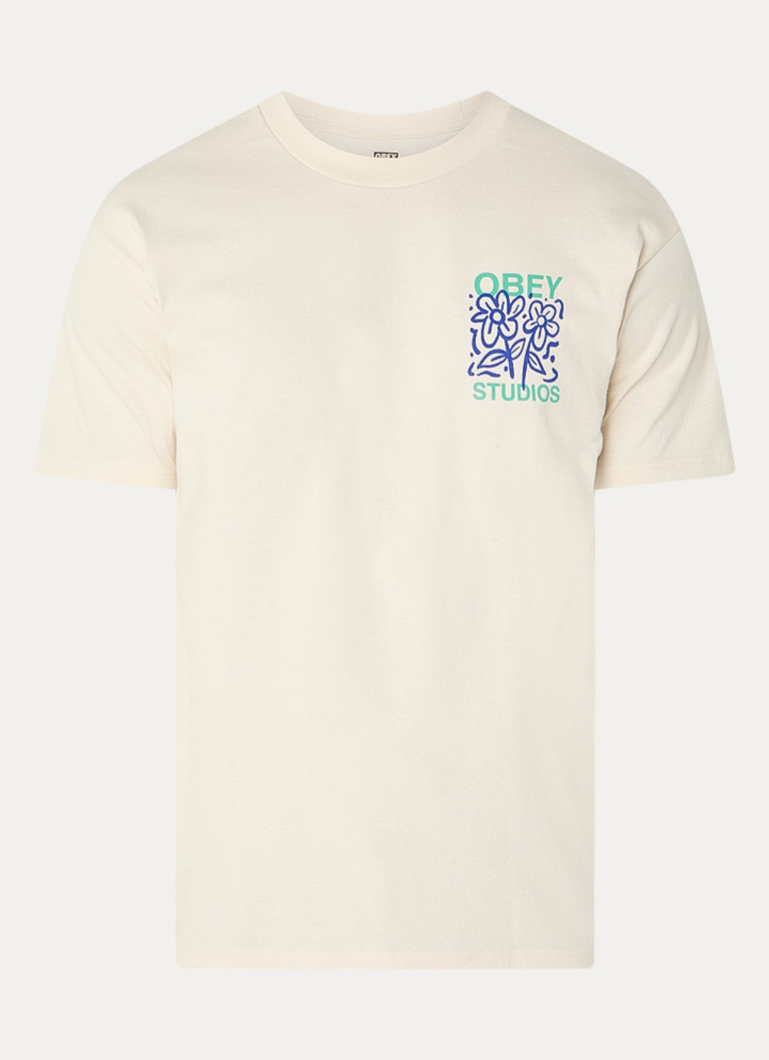 Obey Grown With Love T-shirt met logo- en backprint - voorkant beige
