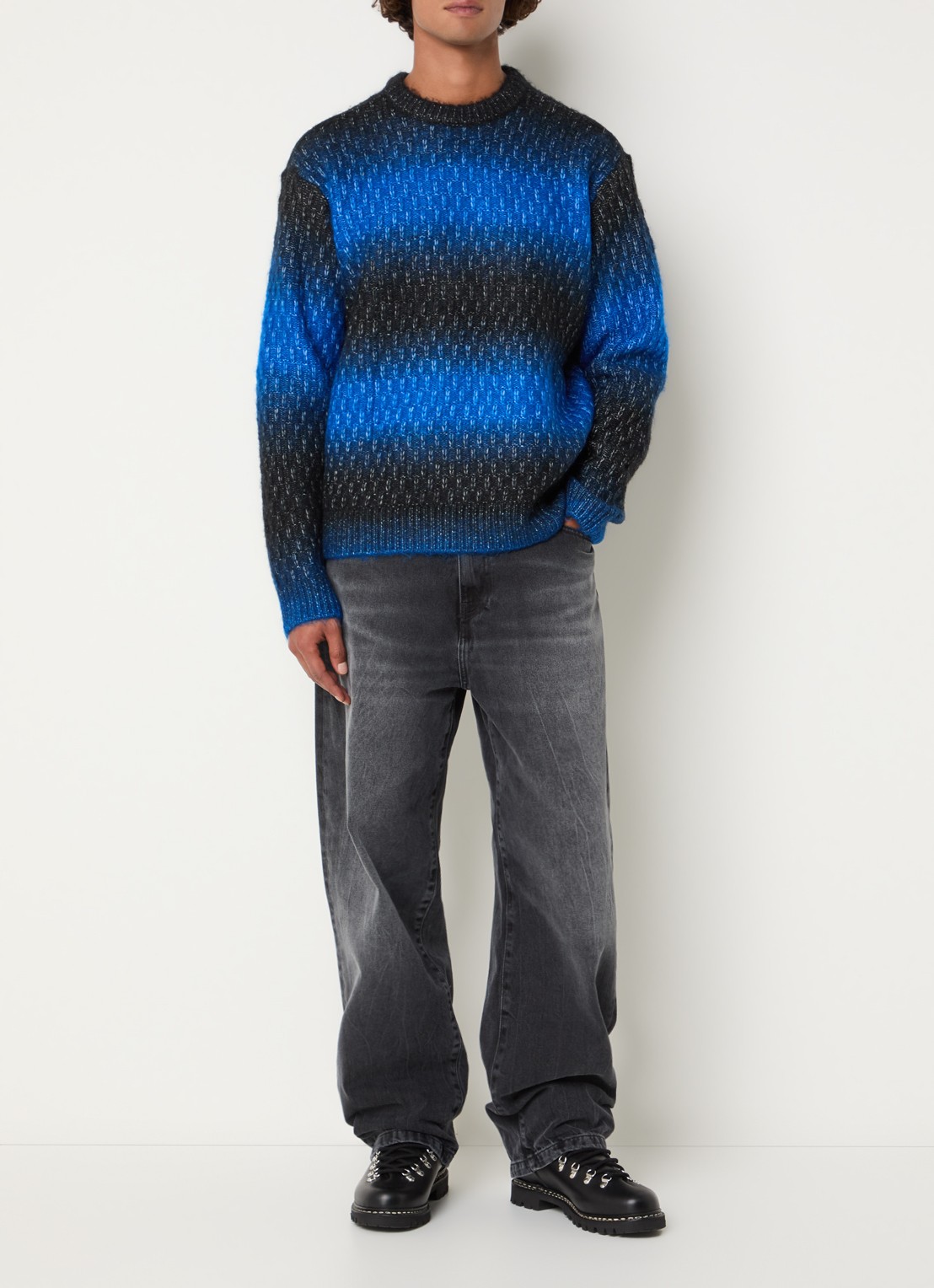 Obey Haze grofgebreide trui met streepprint - voorkant 3 blauw