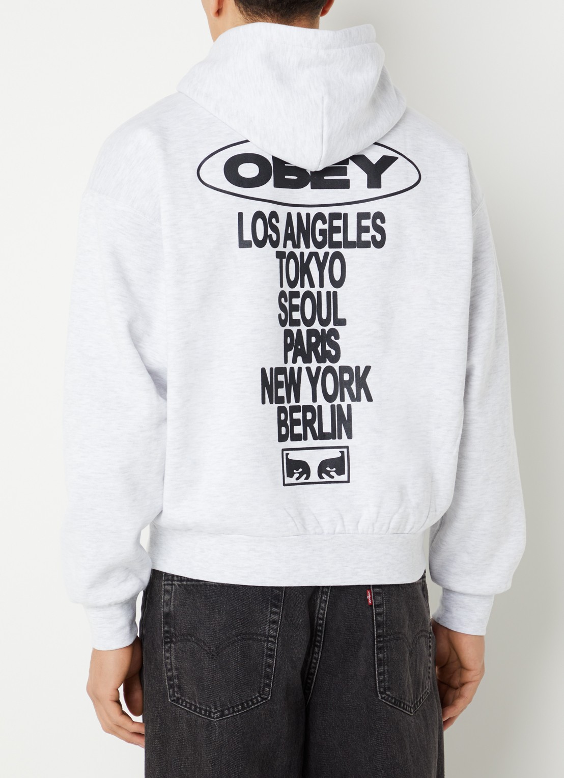 Obey Hoodie met front- en backprint - detail 4 grijs