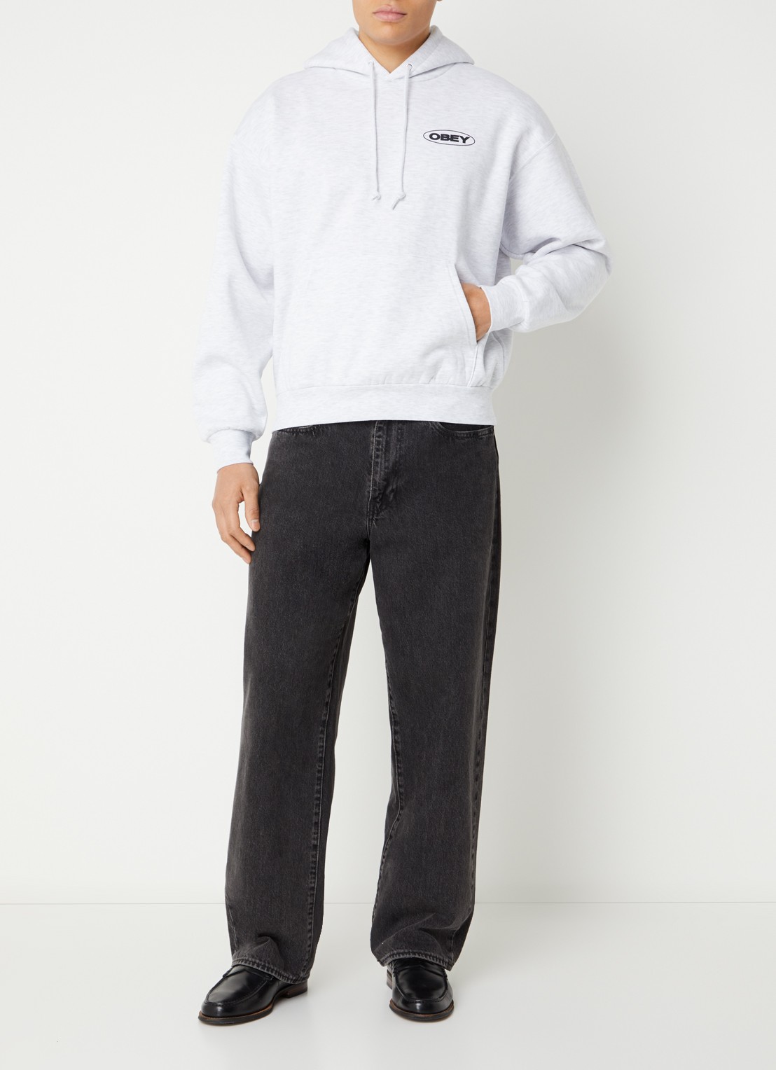 Obey Hoodie met front- en backprint - voorkant 3 grijs