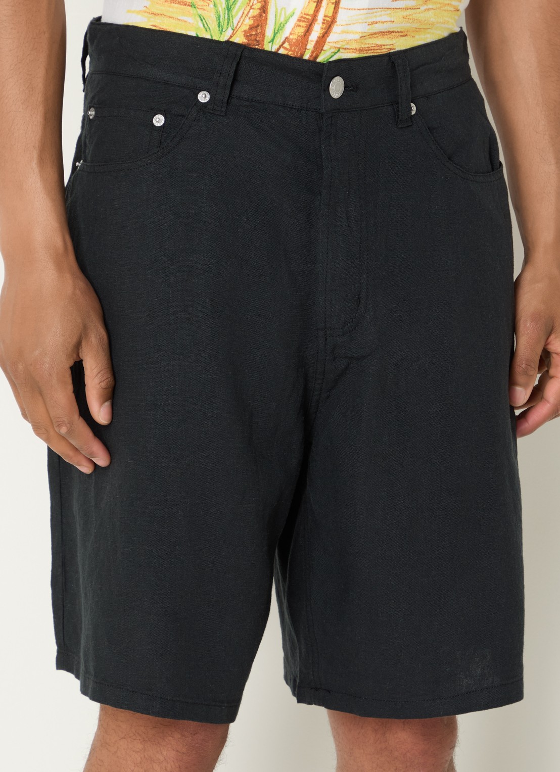 Obey Hyde loose fit korte broek in linnenblend - detail 4 zwart