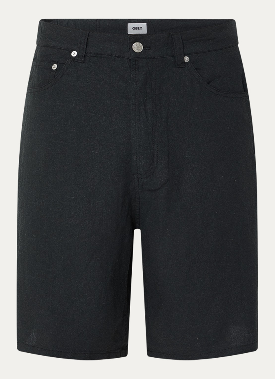 Obey Hyde loose fit korte broek in linnenblend - voorkant 2 zwart