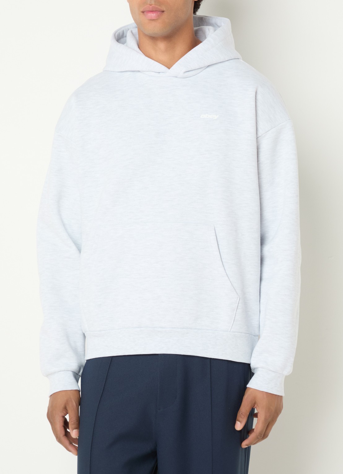 Obey Intercontinental hoodie met logo- en backprint - achterkant grijsmele