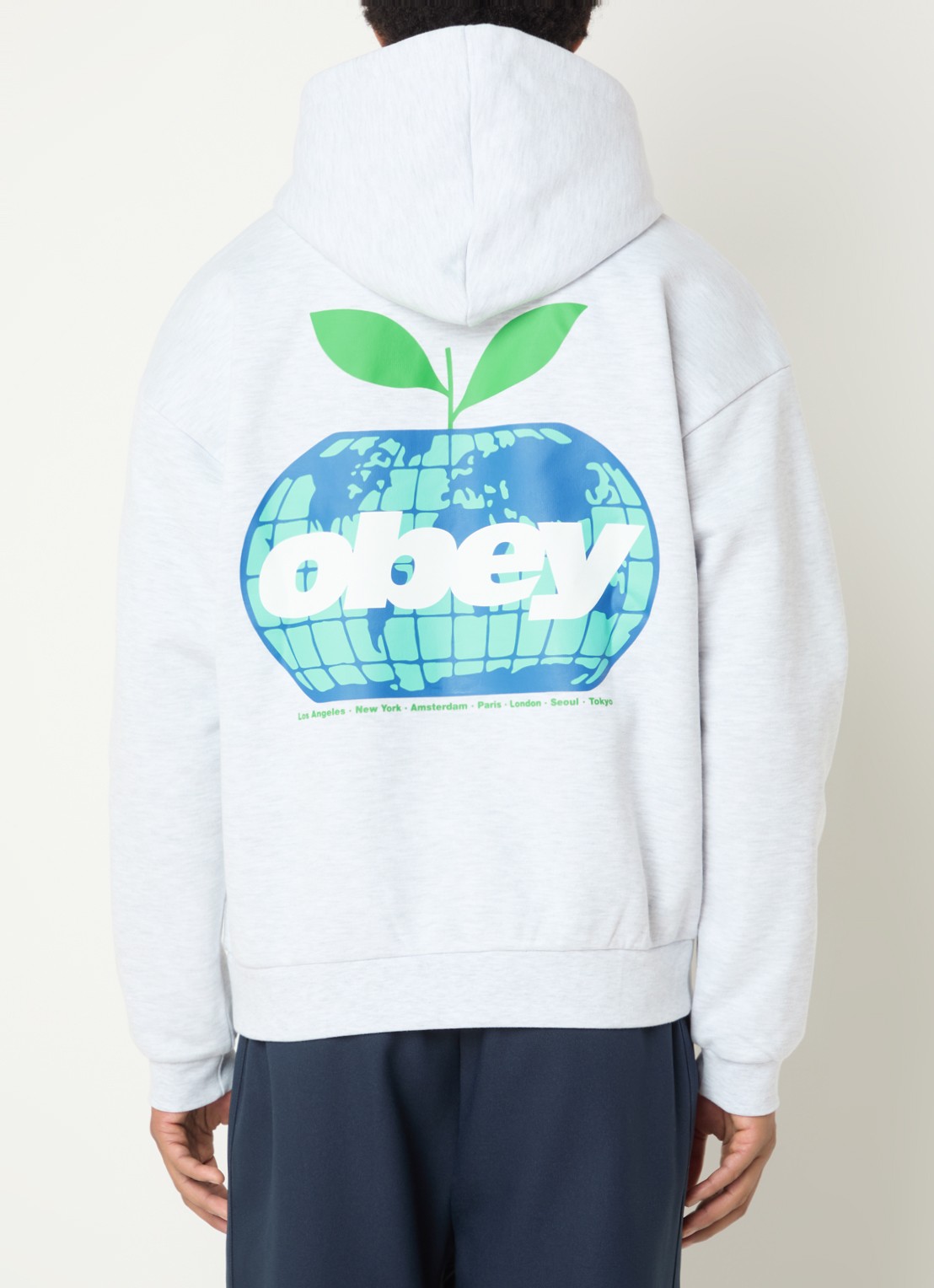Obey Intercontinental hoodie met logo- en backprint - detail 4 grijsmele