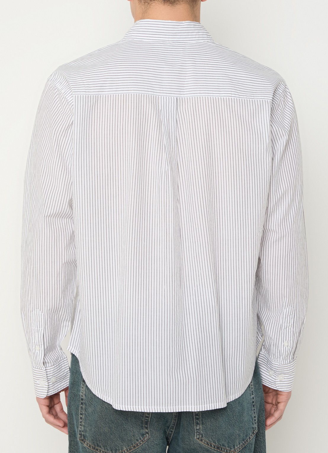 Obey Isaac regular fit overhemd met streepprint en borstzak - achterkant 2 zwart