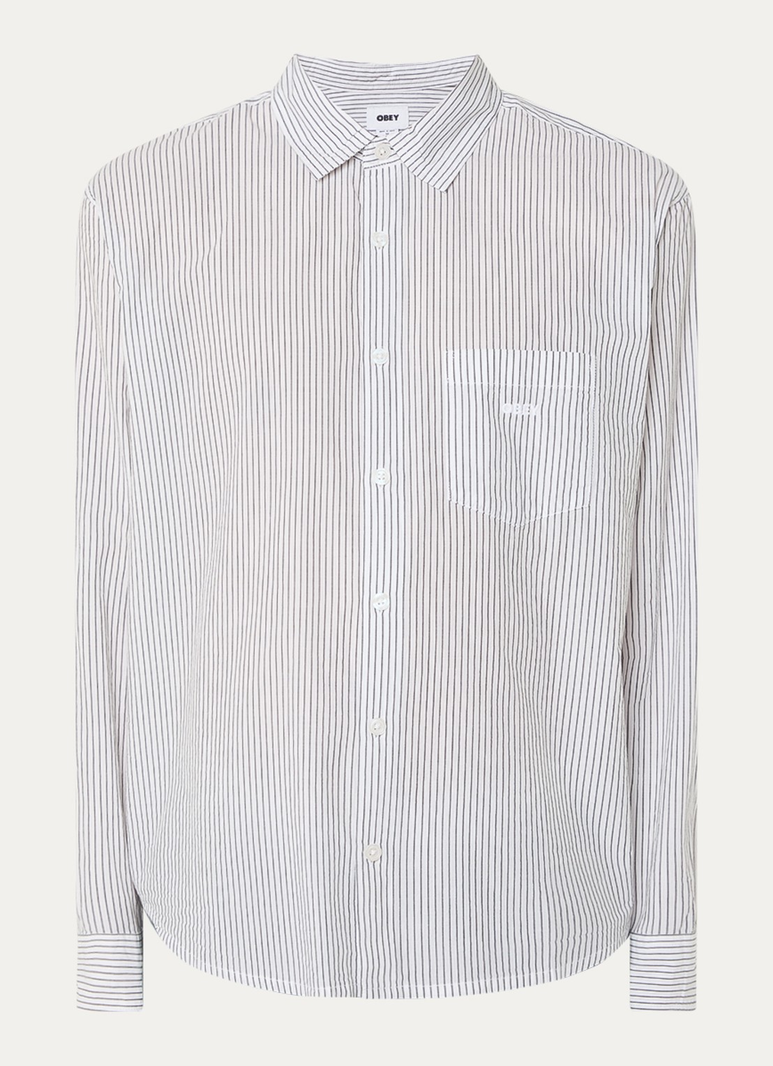 Obey Isaac regular fit overhemd met streepprint en borstzak - voorkant 3 zwart