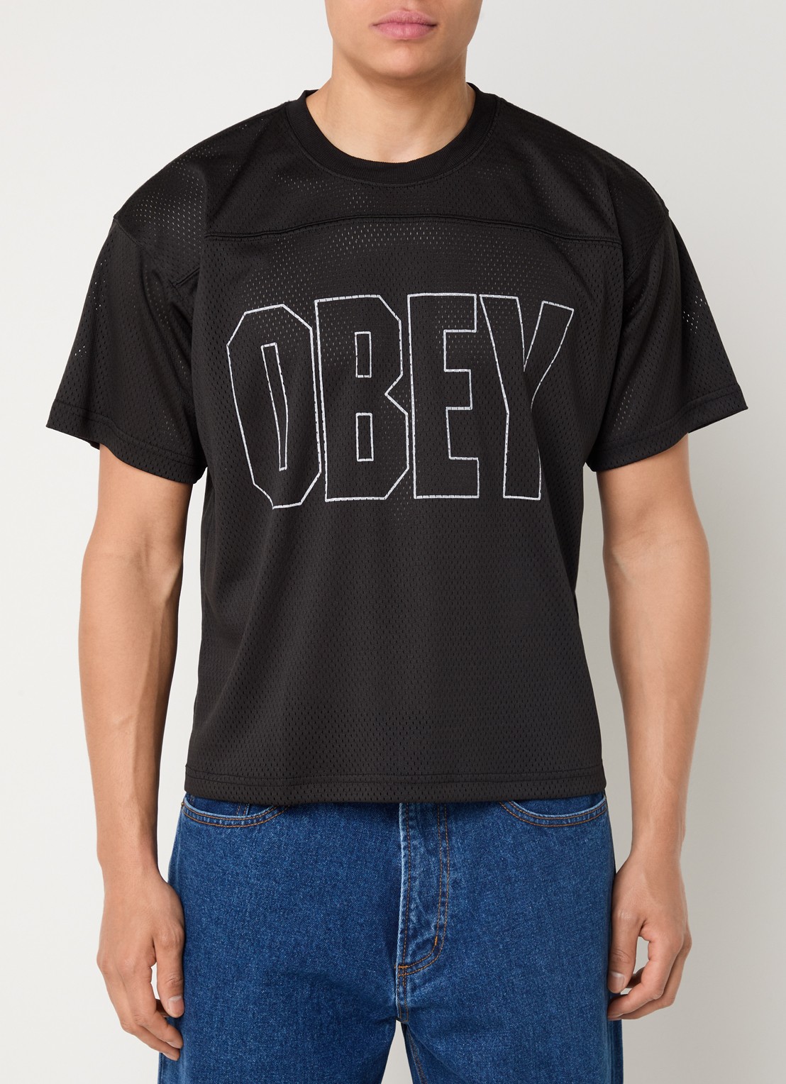 Obey Johnson Practice T-shirt van mesh met logoprint - detail zwart