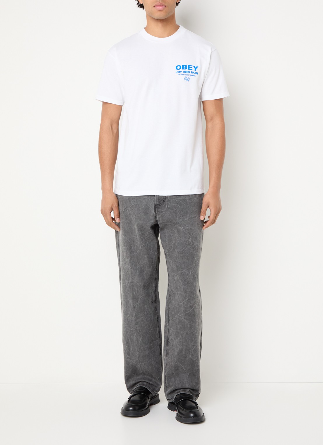 Obey Joy and Pain T-shirt met logo- en backprint - voorkant 4 wit