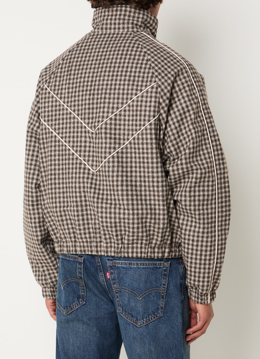 Obey Leisure gewatteerd jack in wolblend met ruitdessin - achterkant 4 beige