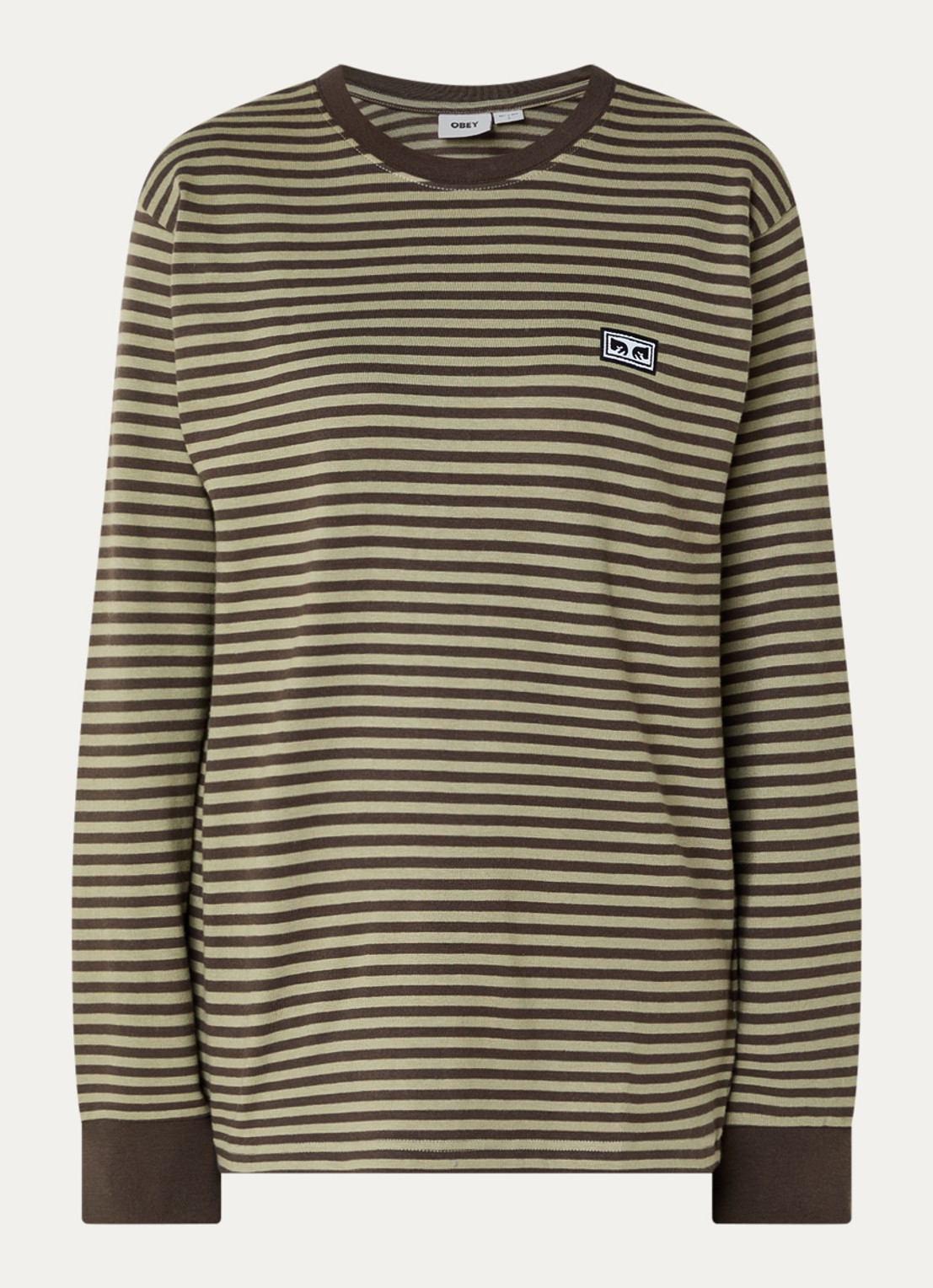 Obey Long sleeve met streepprint en logo - voorkant 2 lichtgrijs