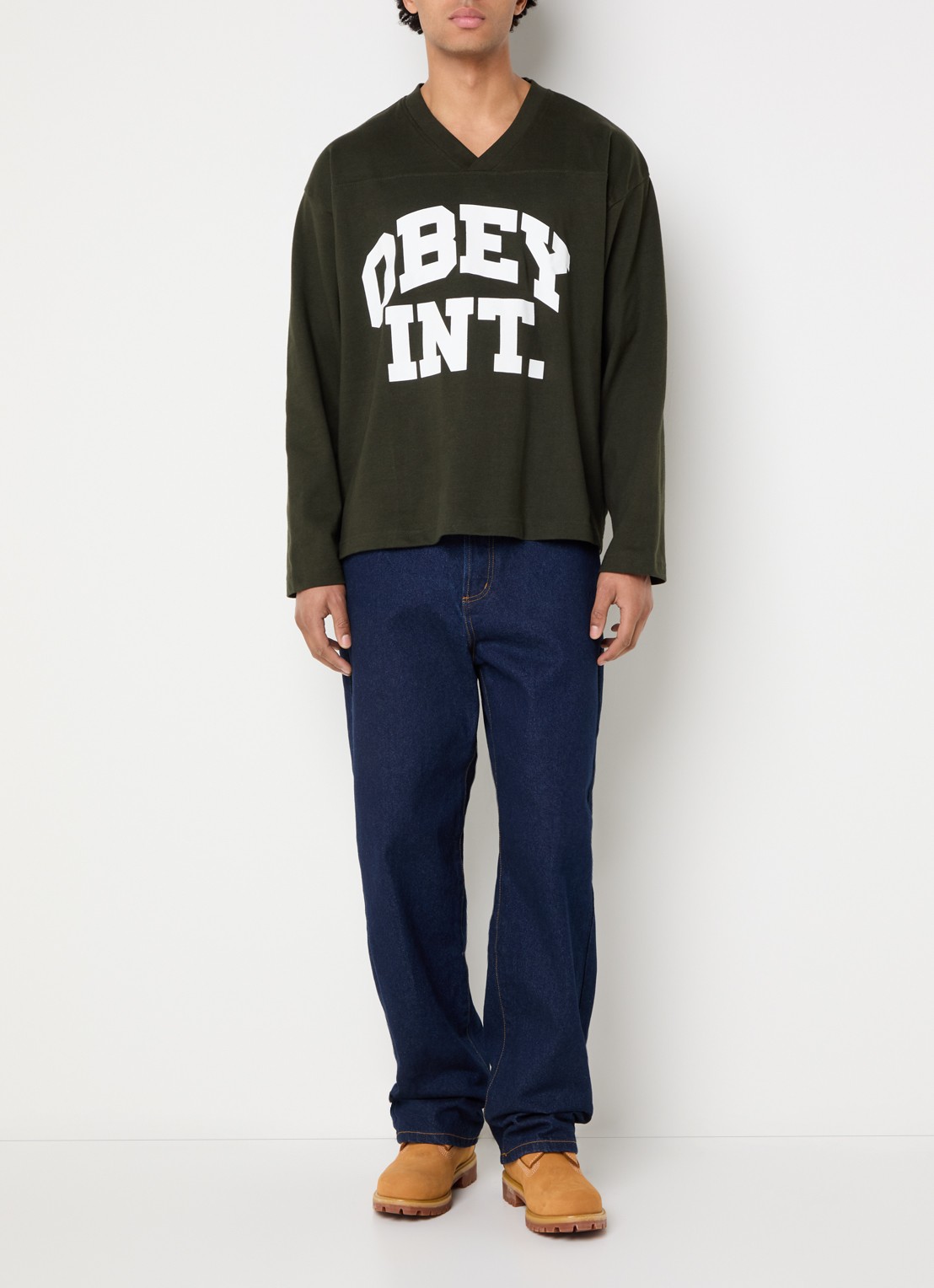Obey Longsleeve met logoprint - voorkant 2 bronsgroen