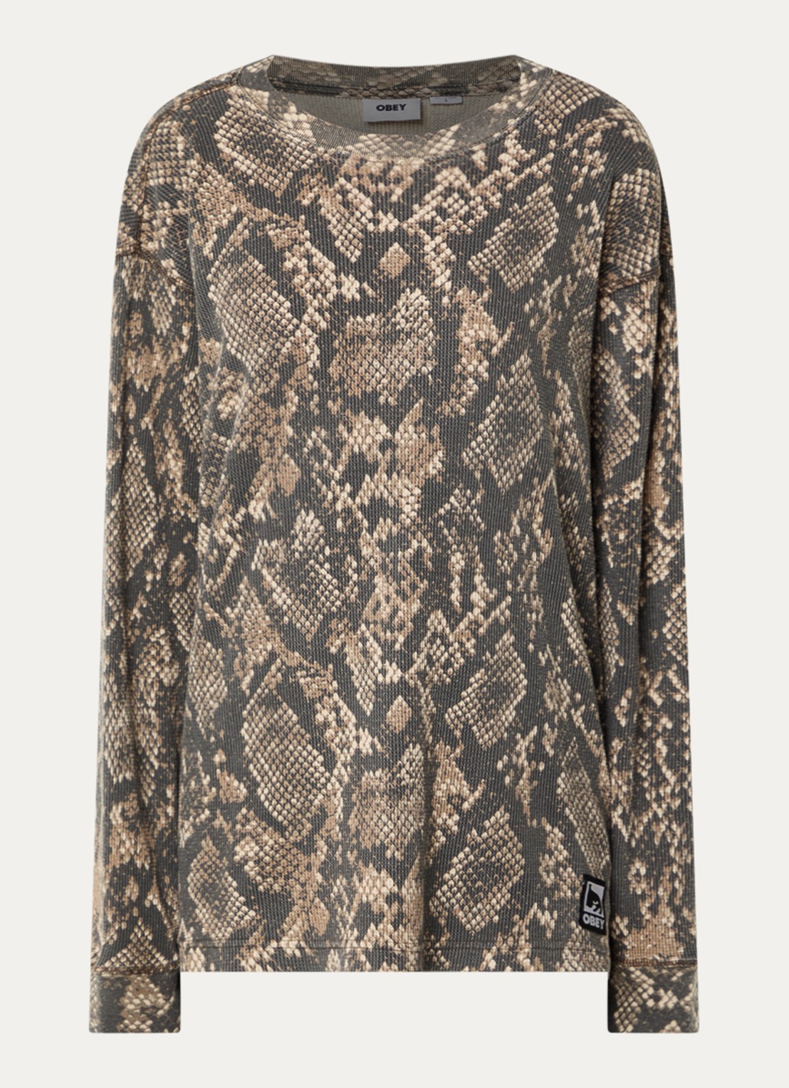 Obey Longsleeve met slangenprint en structuur - voorkant 3 bruin