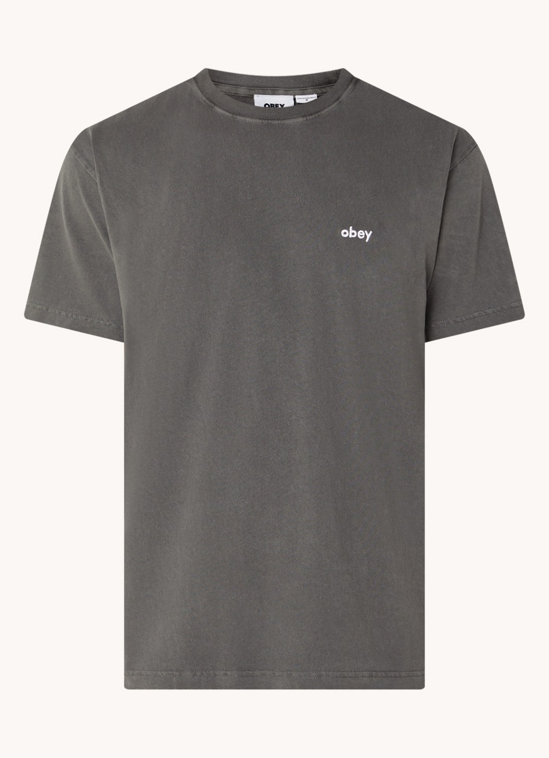 Obey Lowercase Pigment T-shirt met logoborduring - voorkant 3 antraciet