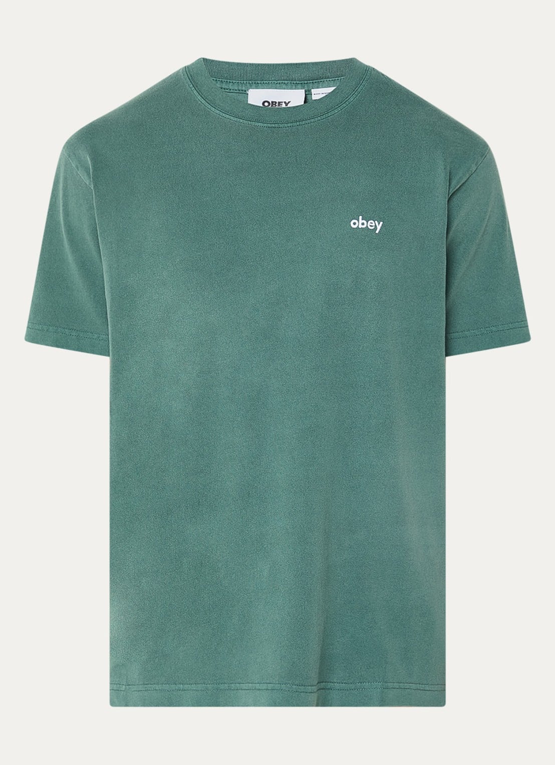 Obey Lowercase Pigment T-shirt met logoborduring - voorkant 2 zeegroen
