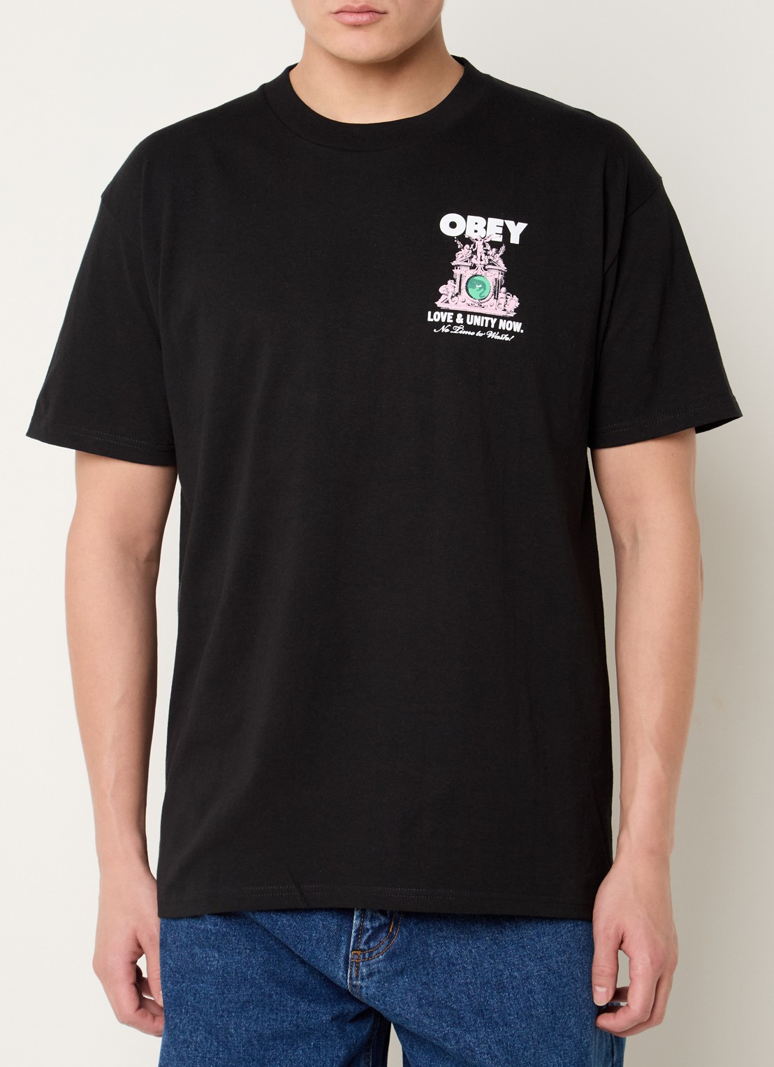 Obey Manifesto T-shirt met logo- en backprint - achterkant zwart