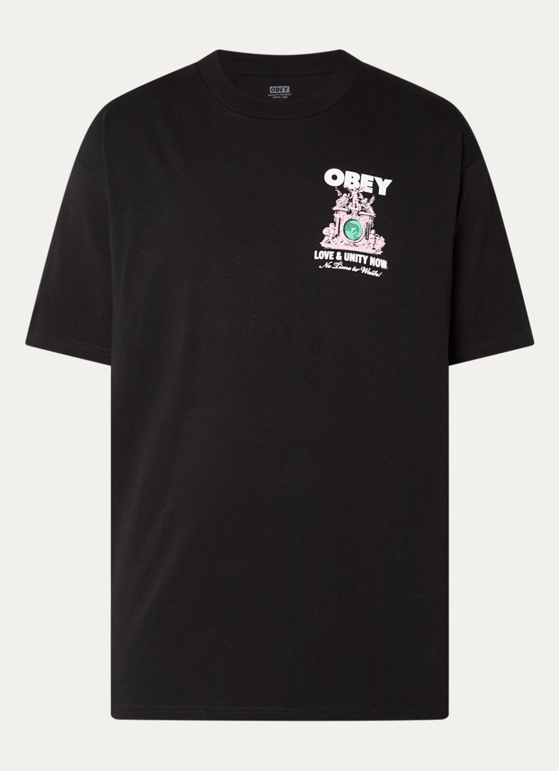 Obey Manifesto T-shirt met logo- en backprint - voorkant 3 zwart