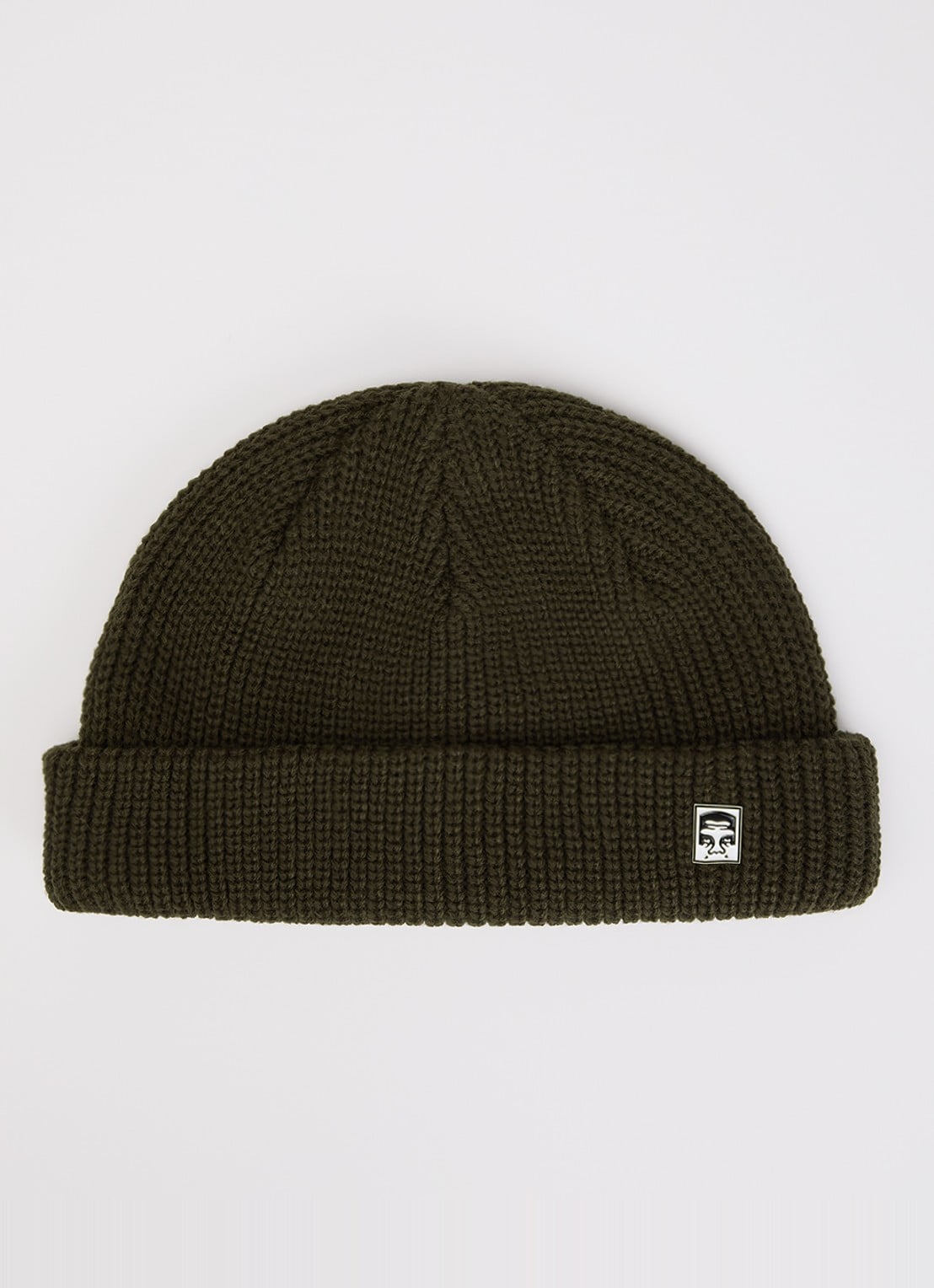 Obey Micro ribgebreide muts met logo - voorkant bronsgroen