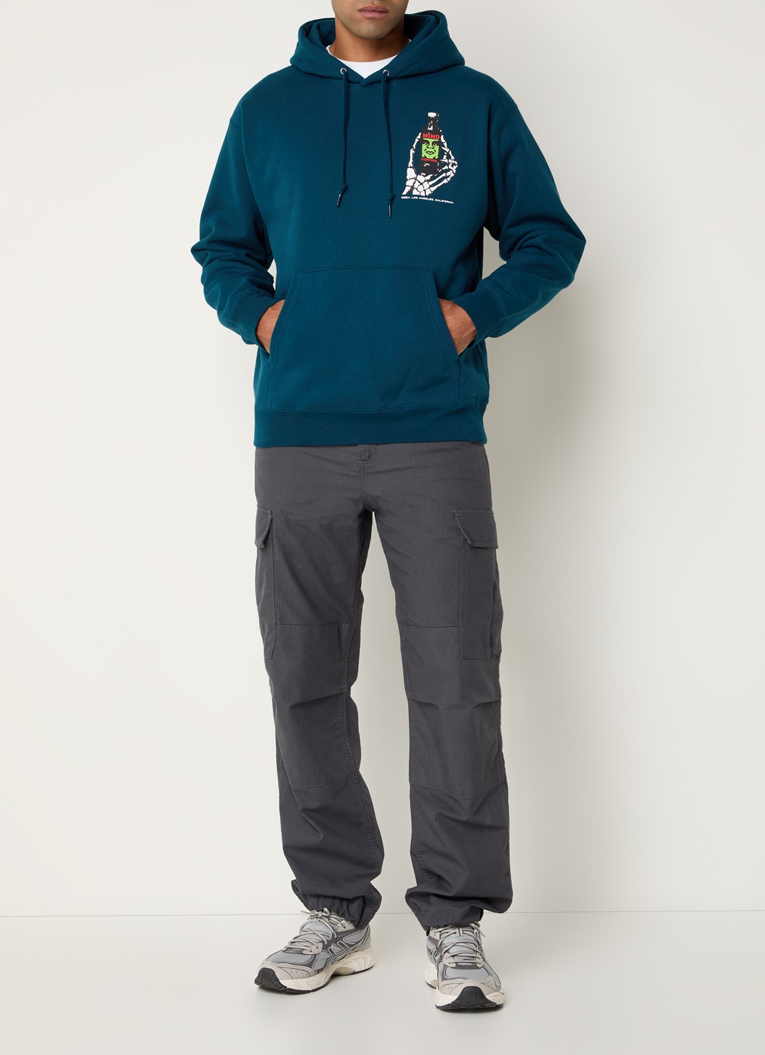 Obey Mind Control hoodie met logo- en backprint - voorkant 3 petrol