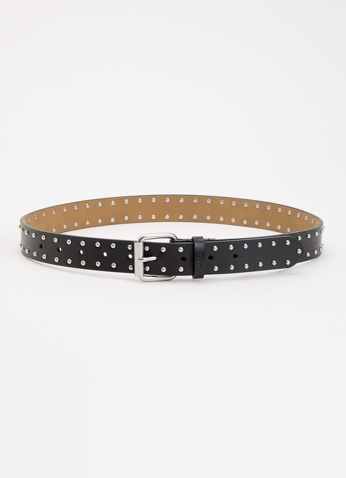 Obey Mini Dome riem van leer met studs - voorkant 2 zwart