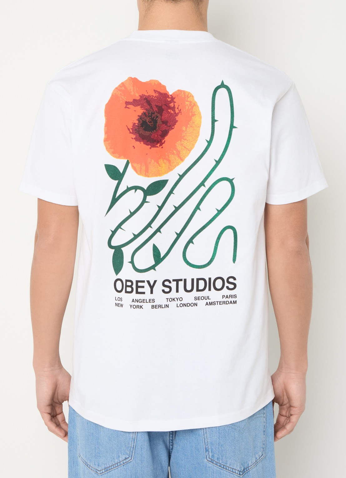 Obey Moves Of Life T-shirt met logo- en backprint - detail wit