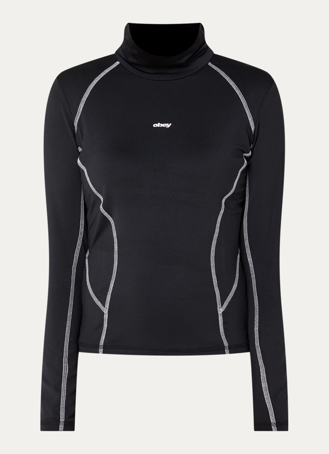 Obey Nalia top met col en print - voorkant 3 zwart