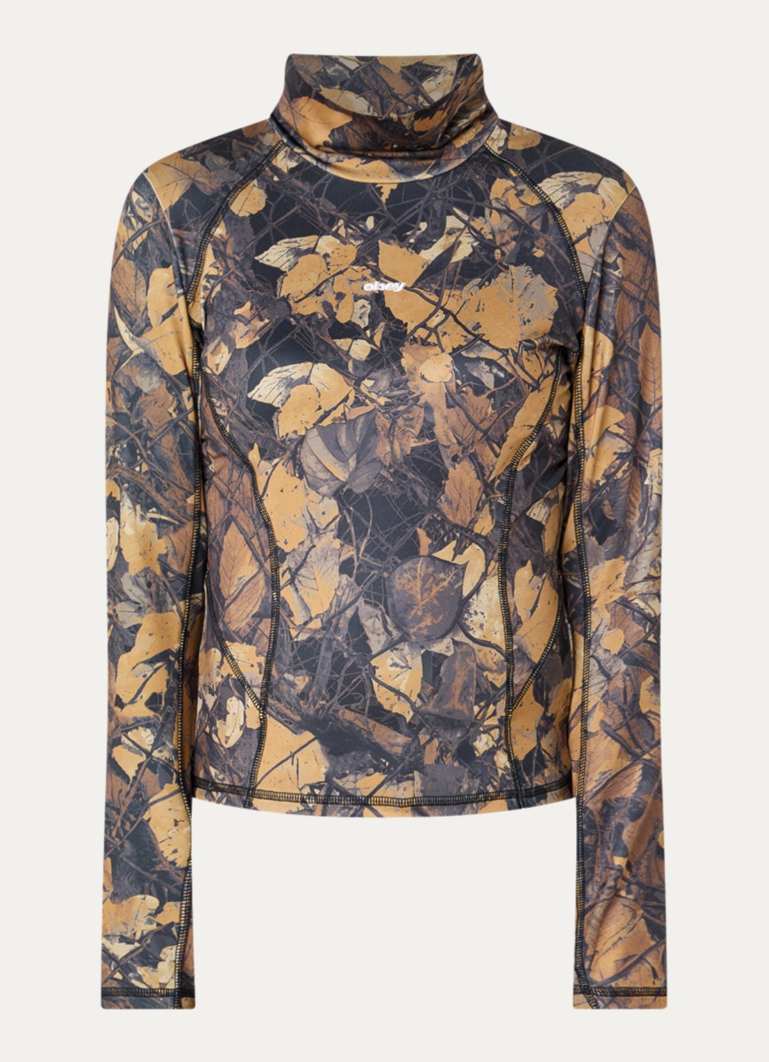 Obey Nalia top met col en print - voorkant 3 okergeel