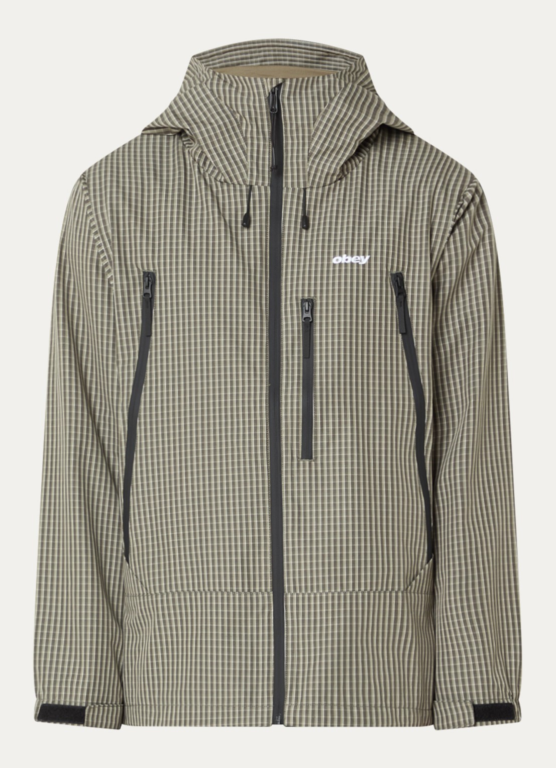 Obey Obsidian windjack met ruitdessin - voorkant 3 legergroen