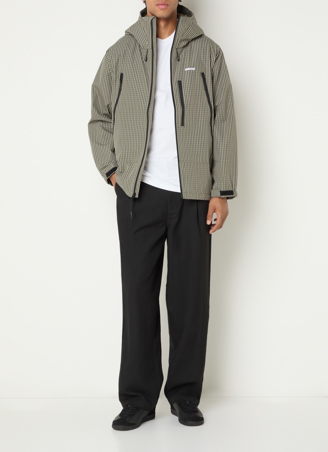 Obey Obsidian windjack met ruitdessin - voorkant 4 legergroen