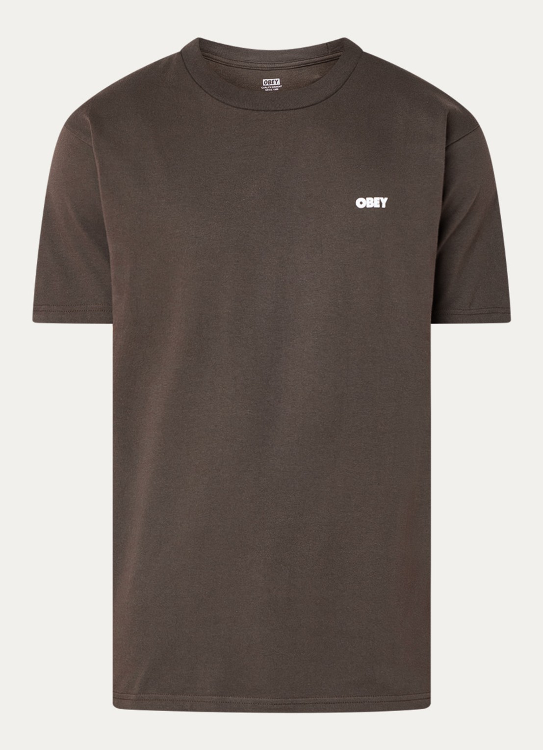 Obey Owl T-shirt met logo- en backprint - voorkant 2 donkerbruin