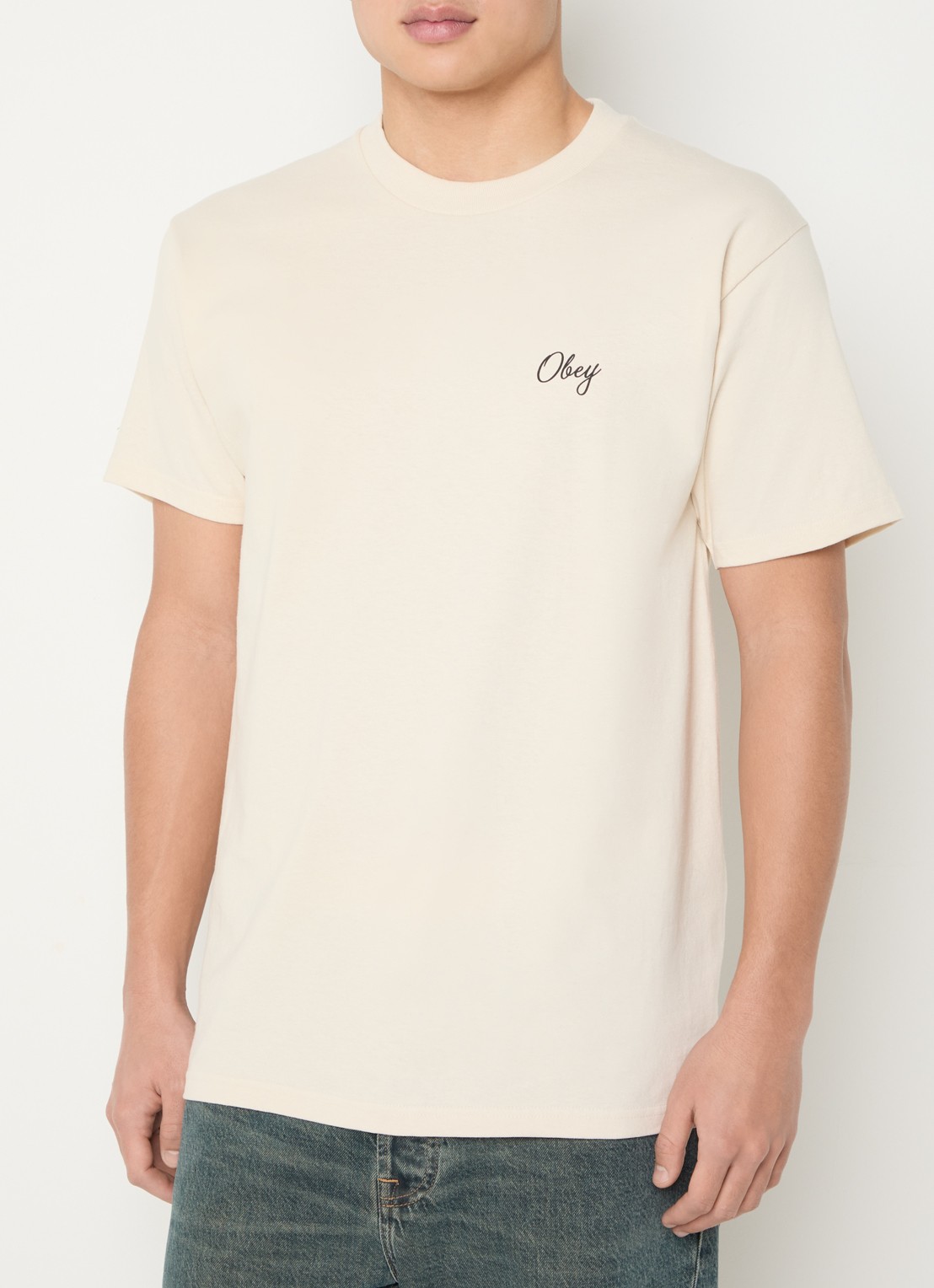 Obey Paper Rose T-shirt met logo- en backprint - achterkant 4 creme