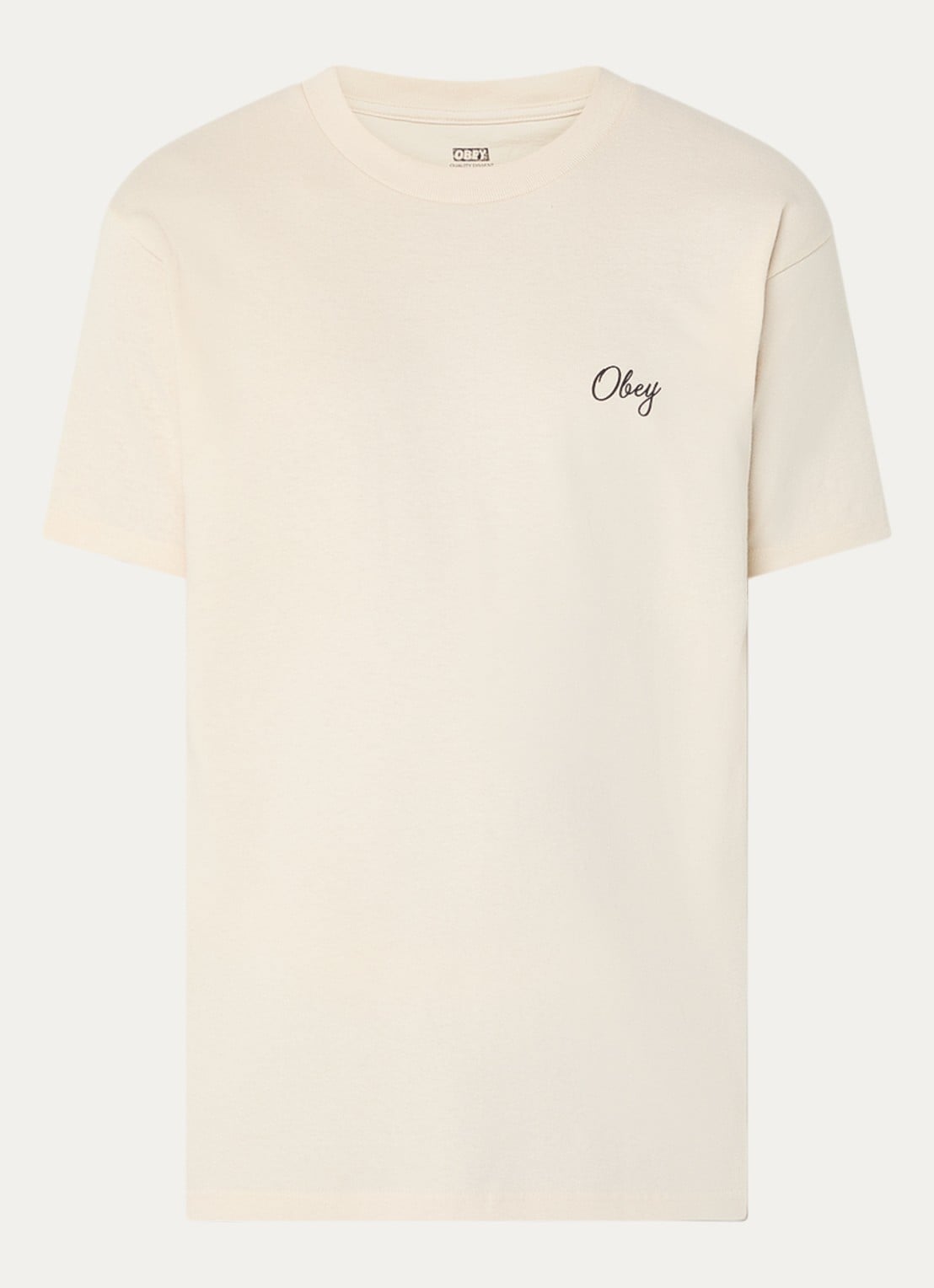 Obey Paper Rose T-shirt met logo- en backprint - voorkant creme