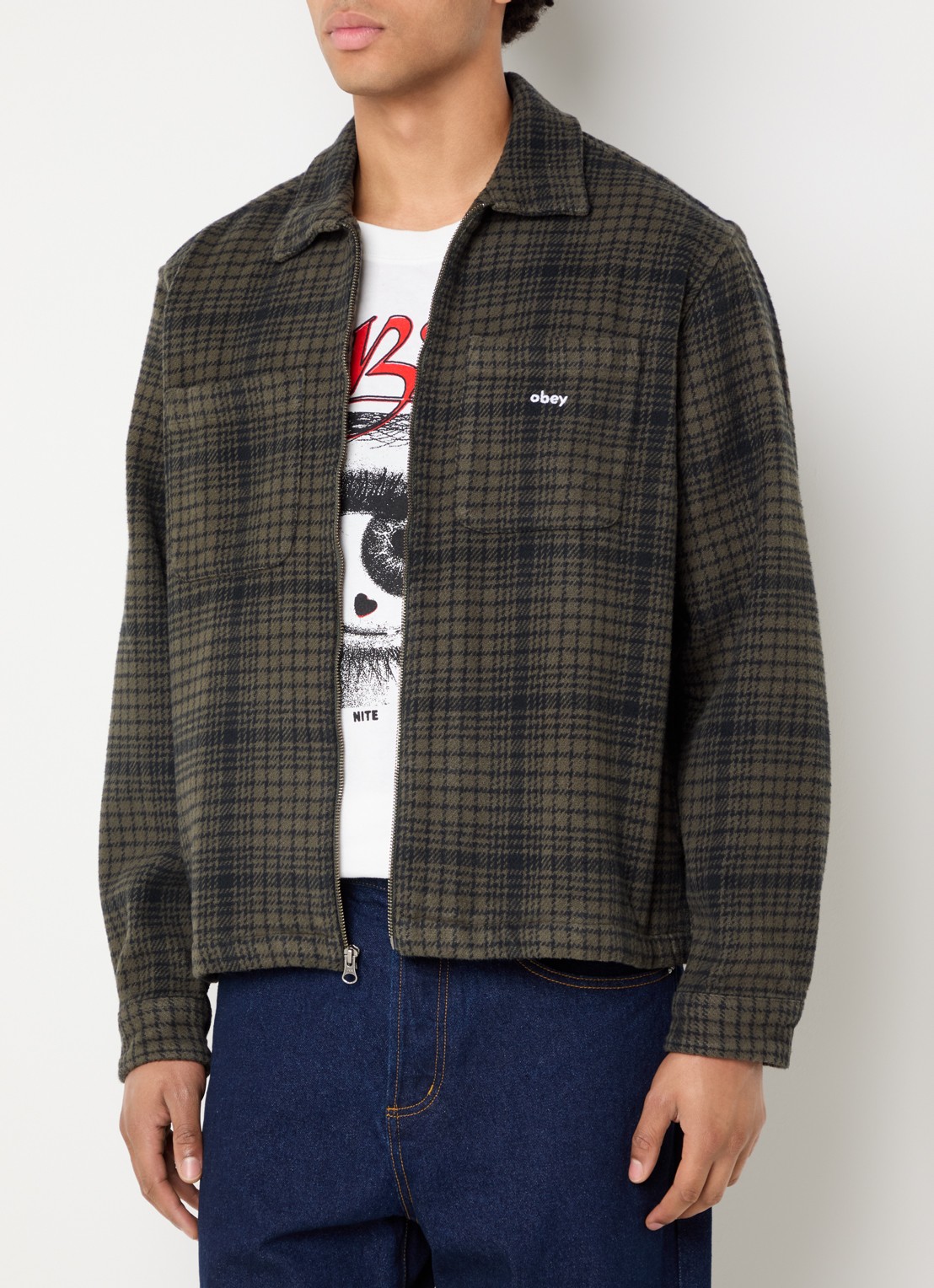 Obey Parker overshirt met ruitdessin - detail 4 bronsgroen