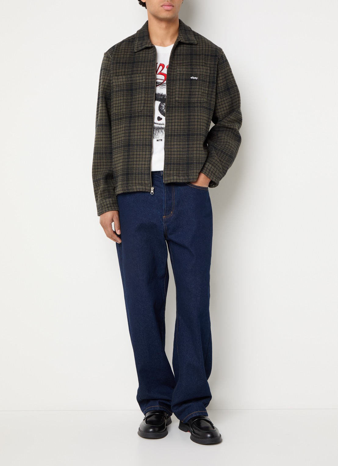 Obey Parker overshirt met ruitdessin - voorkant 3 bronsgroen
