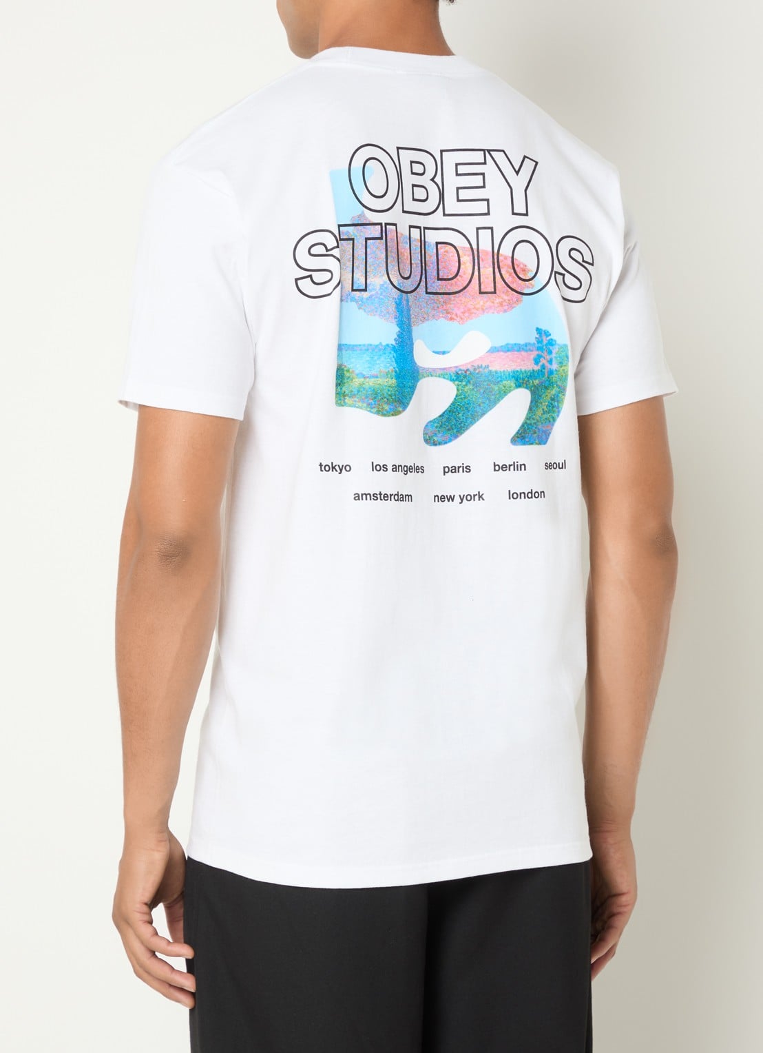 Obey Pastures T-shirt met logo- en backprint - detail wit