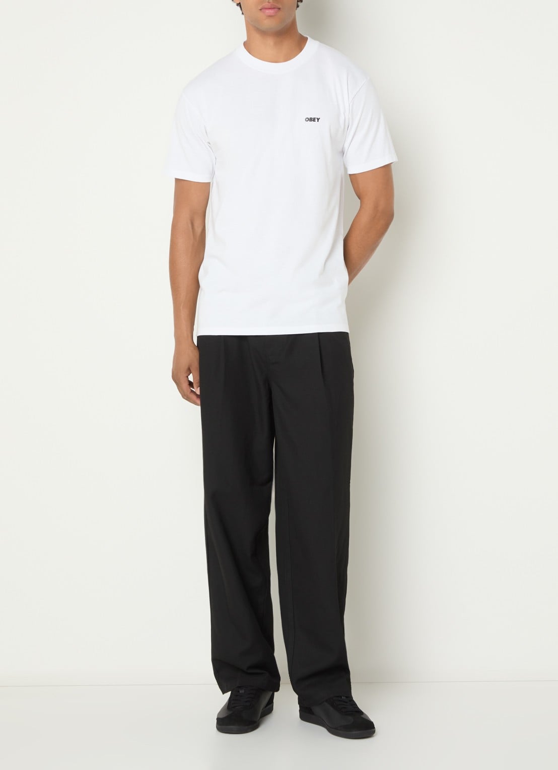 Obey Pastures T-shirt met logo- en backprint - voorkant 4 wit
