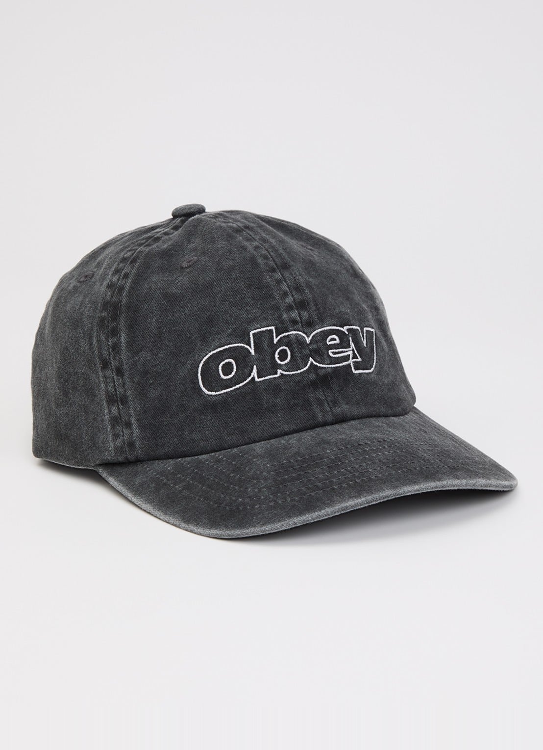 Obey Pigment Outline Delta pet met logoborduring  - voorkant zwart