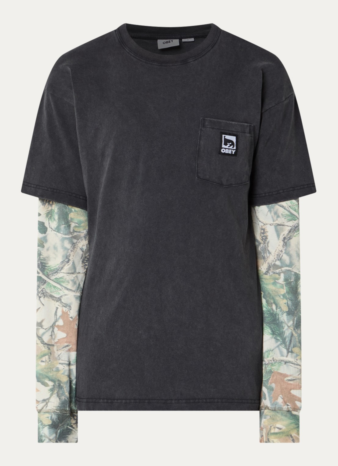 Obey Post longsleeve met camouflageprint - voorkant 2 zwart