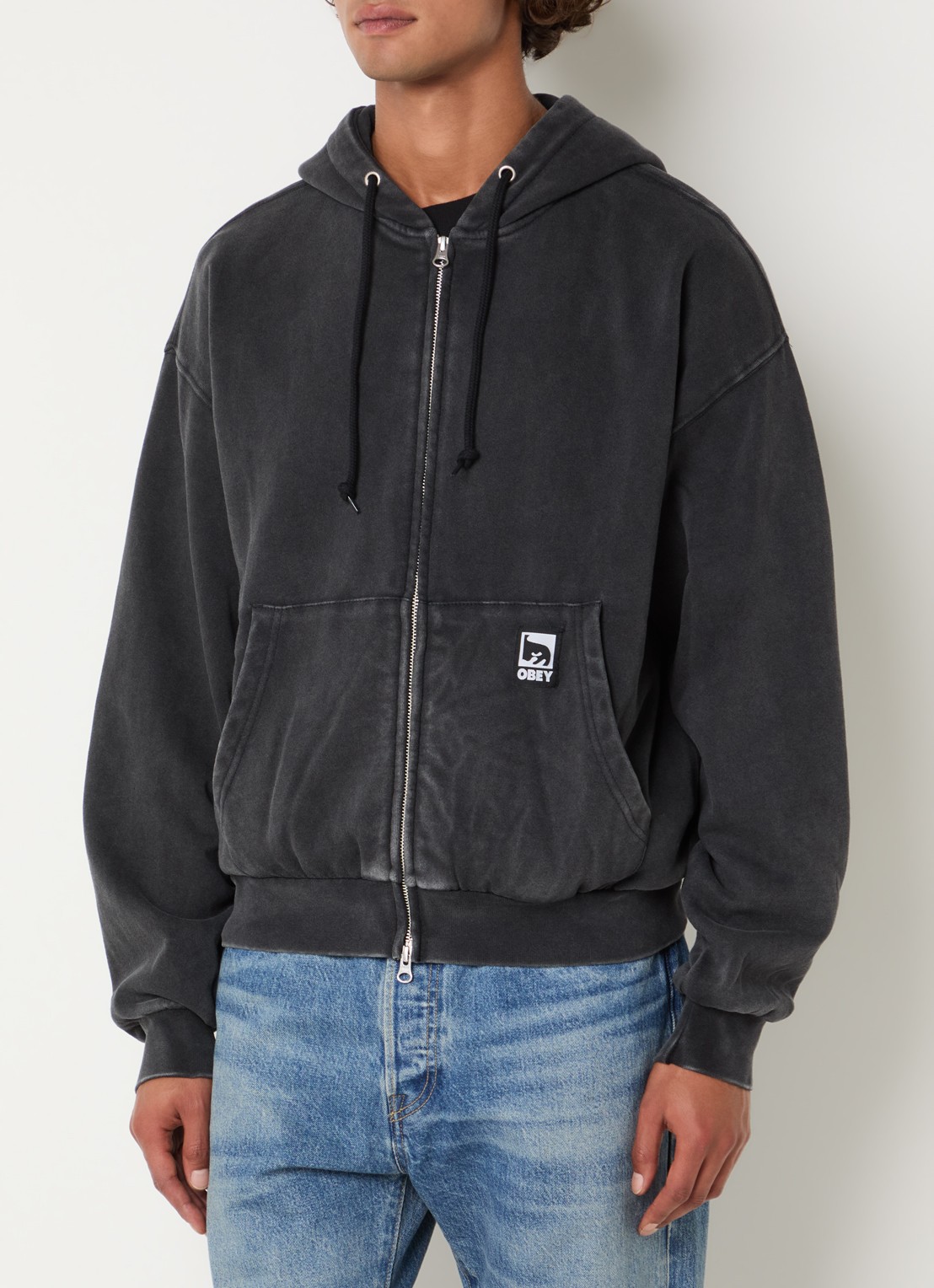 Obey Post sweatvest met logo - detail antraciet