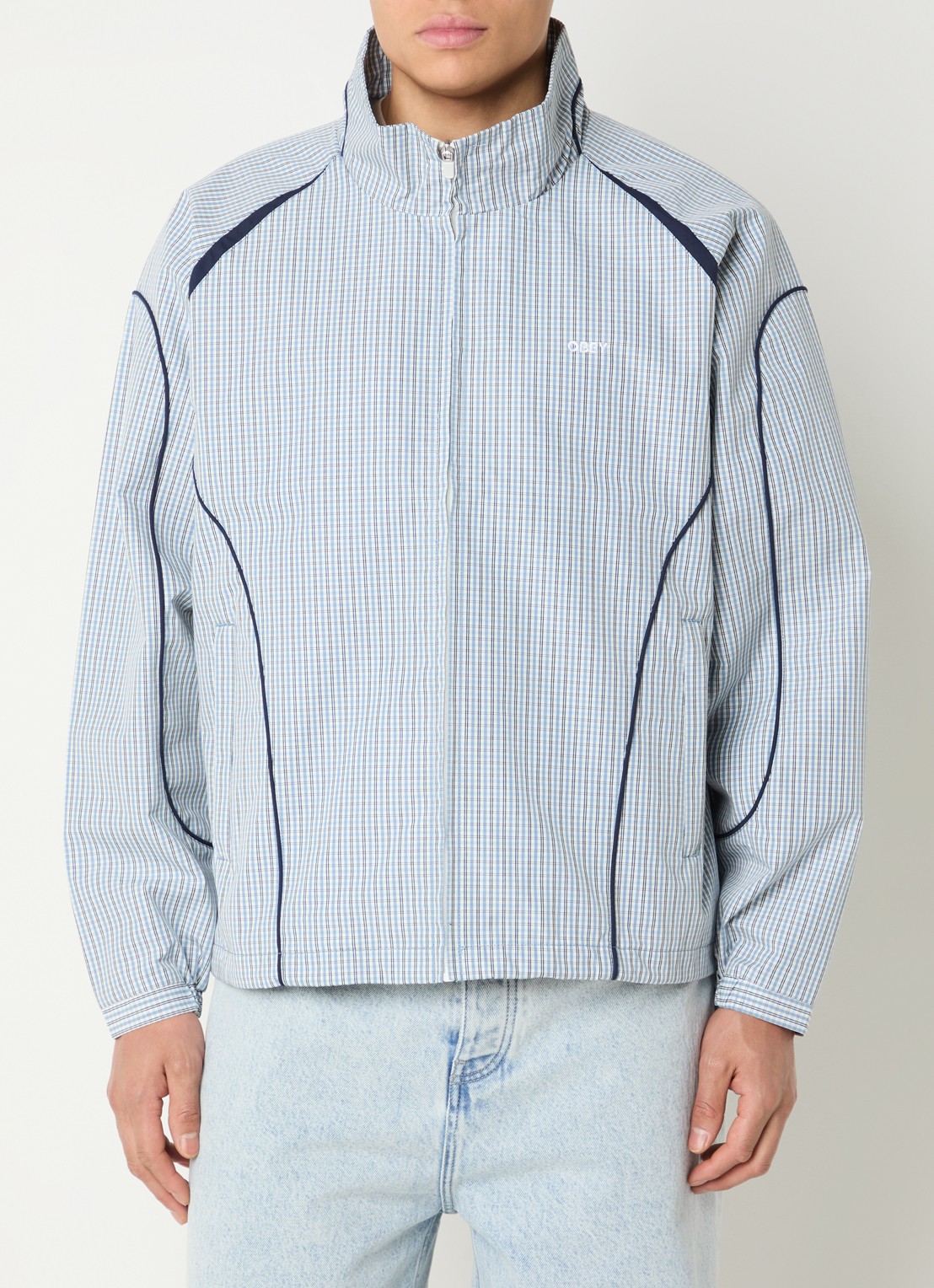 Obey Practice windjack met ruitdessin - detail 3 blauw