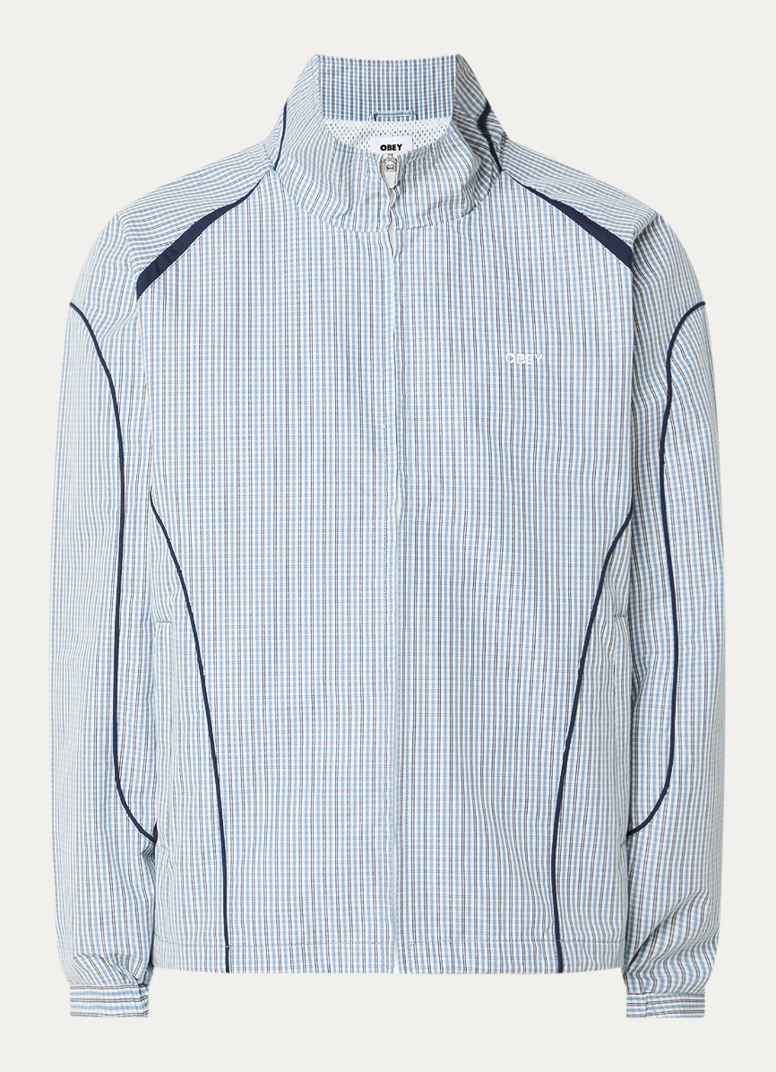 Obey Practice windjack met ruitdessin - voorkant blauw
