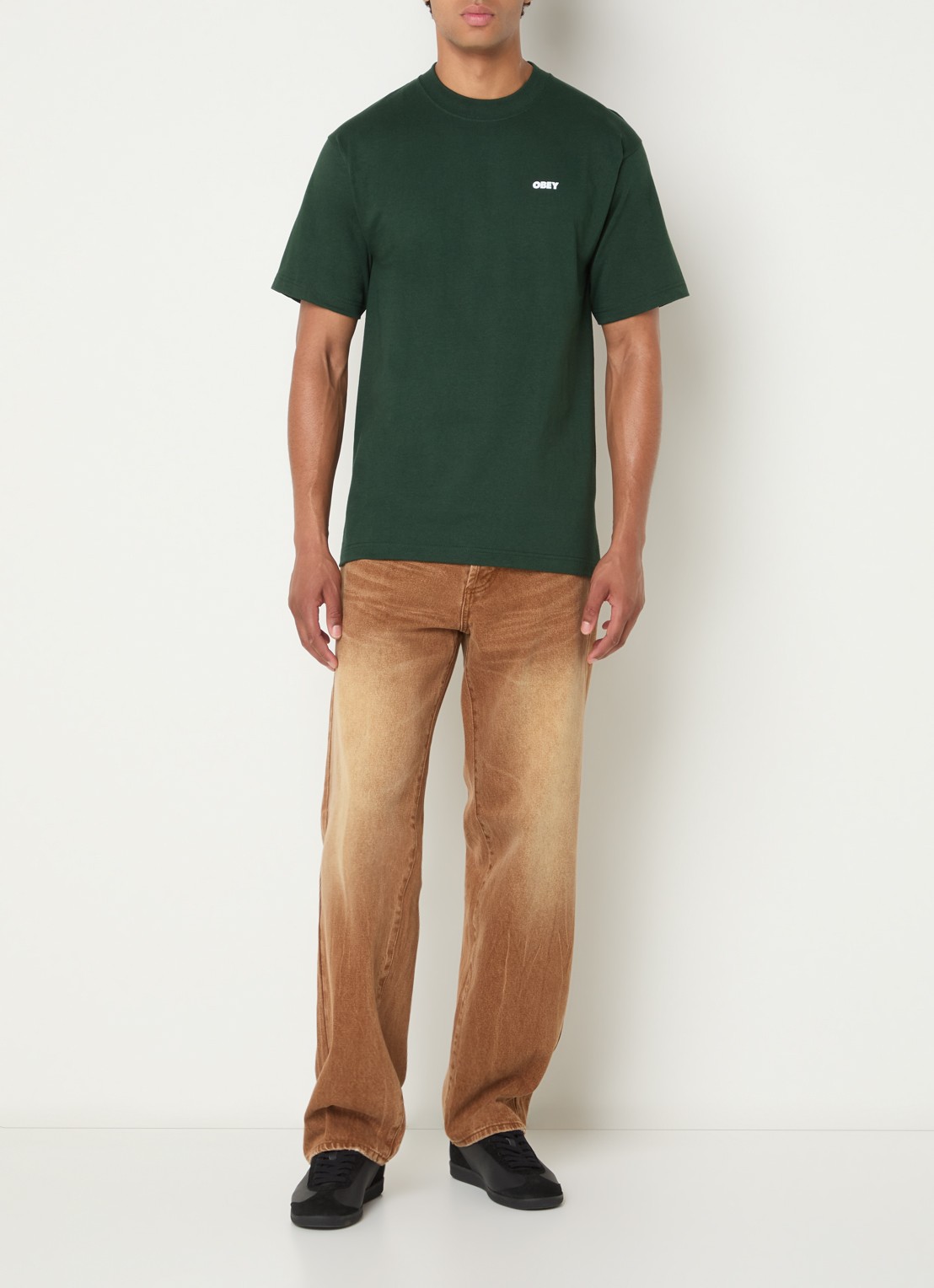 Obey Quarter Eye T-shirt met logoprint - voorkant 3 donkergroen