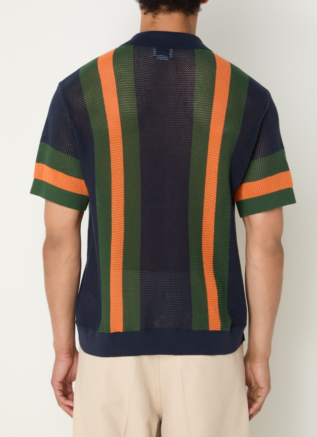Obey Regular fit polo met streepprint - achterkant donkerblauw