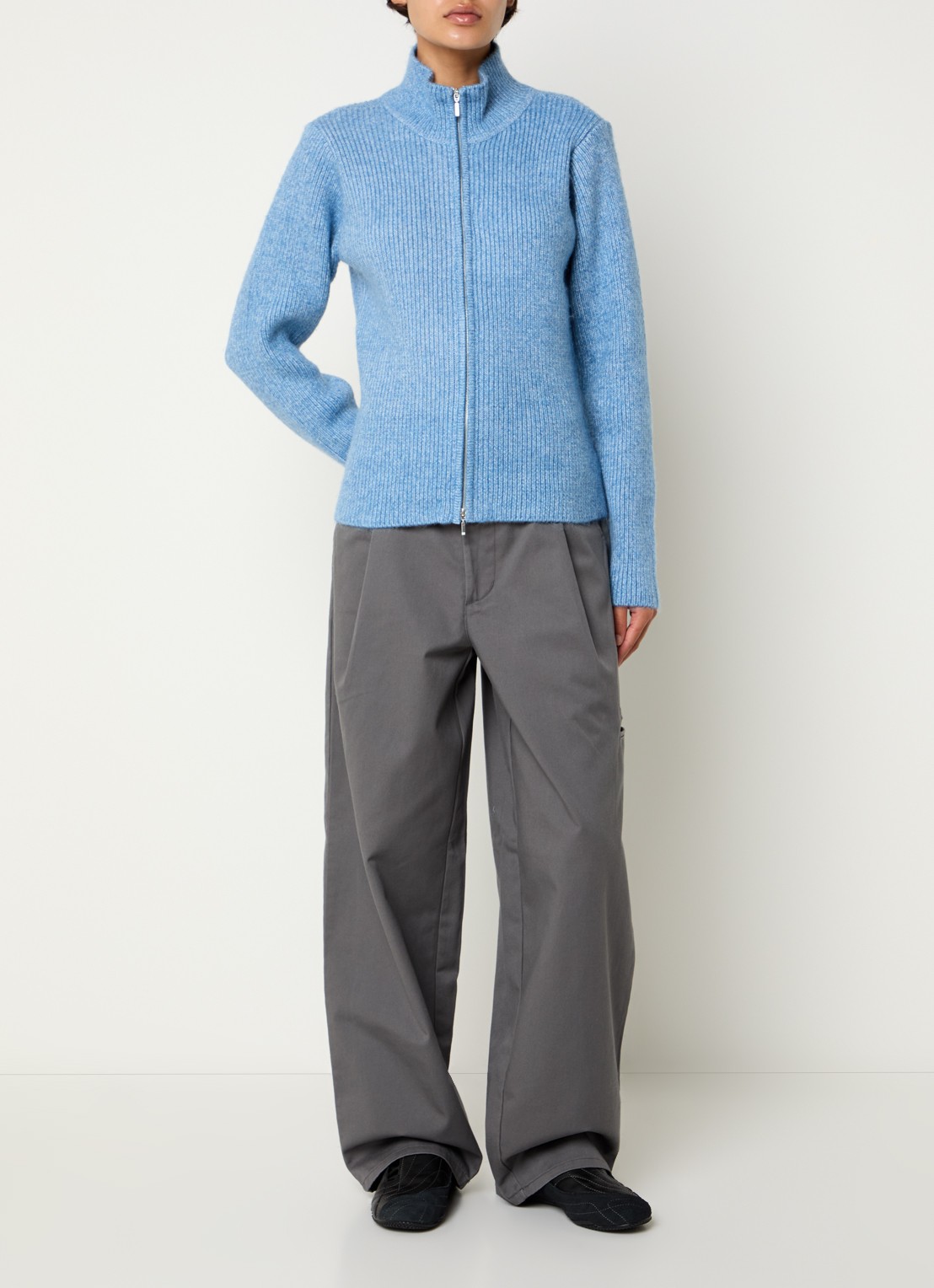 Obey Ribgebreid vest met ritssluiting - voorkant 3 blauw